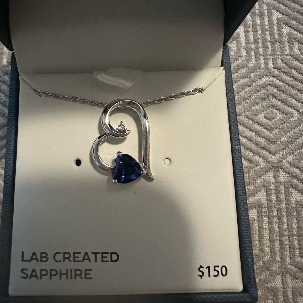 Brand New Lab Created Diamond And Sapphire Necklace